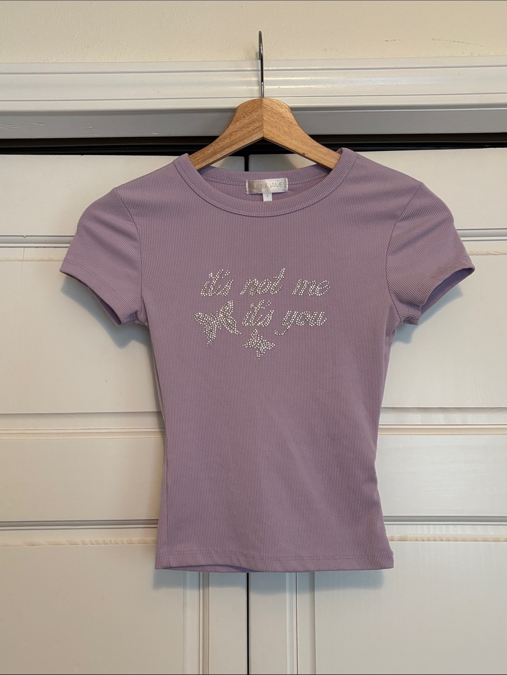 Lavender Ribbed Tee with Rhinestone Script